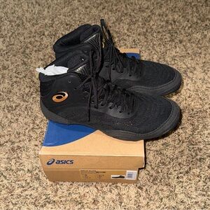 Asics Split Elite Wrestling Shoes Black Gold Men’s Size 9 Sneakers New